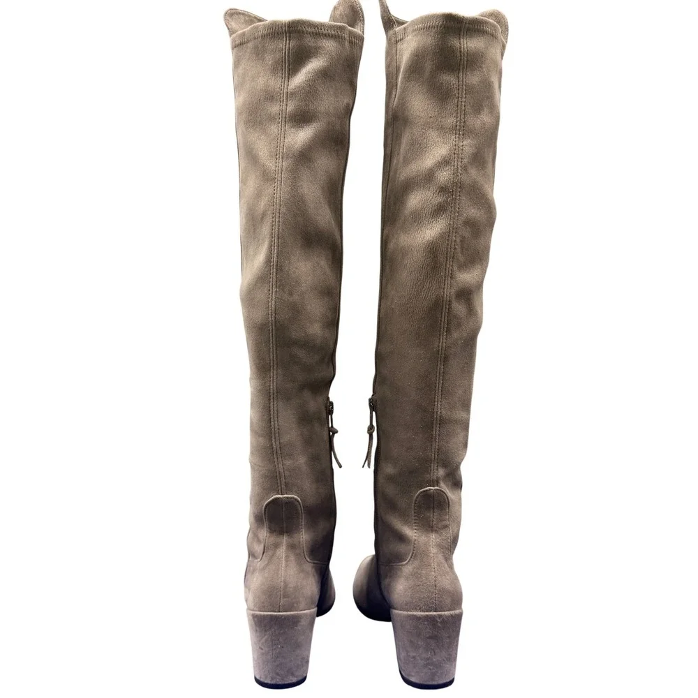 Size 6 Stuart Weitzman Allwayhunk Almond Suede Over The Knee Block Heel Boots